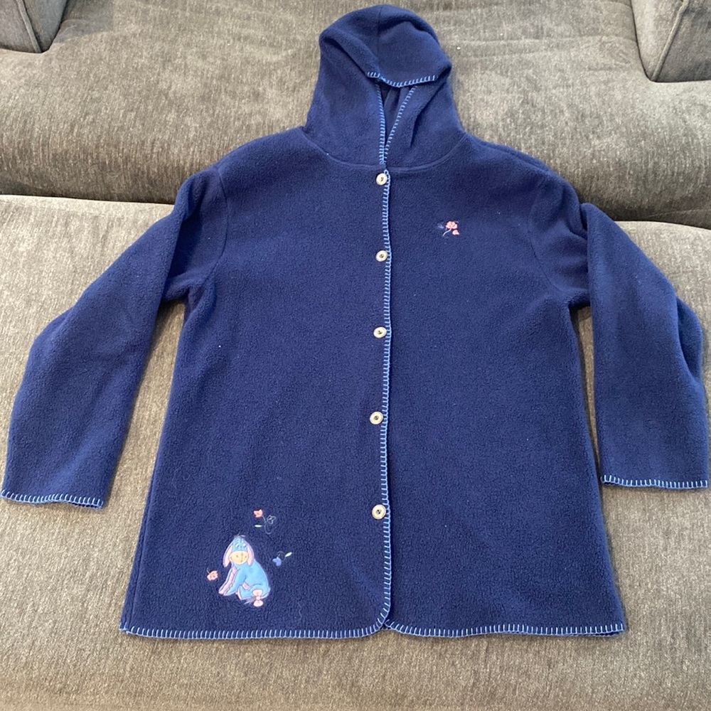 Vintage Disney Blue Eeyore Button Up Fleece Jacket with hood